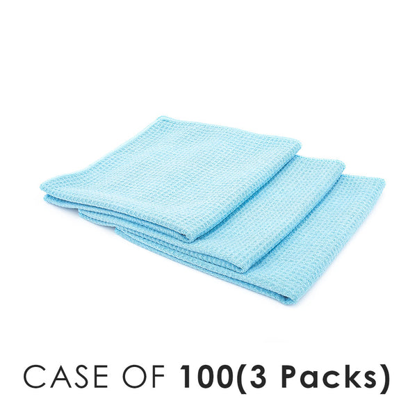 Standard Waffle Weave Light Blue layered view with the text "Case of 100 (3 Packs)" on a white background.