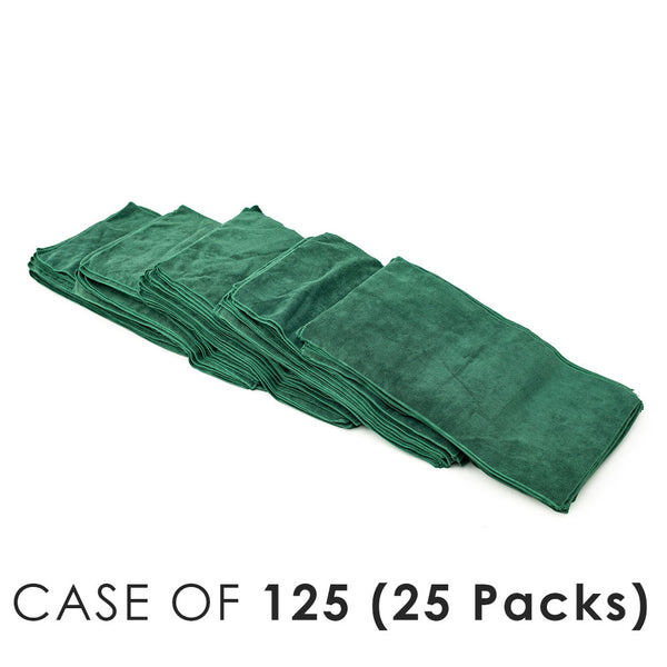 Car Wash Towel 16x27 dark green layered view with the text "Case of 125 (25 Packs)" on a white background