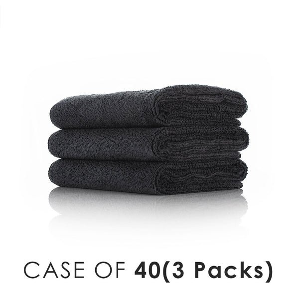Spa and Workout 16x27 black stacked view with the text "Case of 40 (3 Packs)" on a white background.