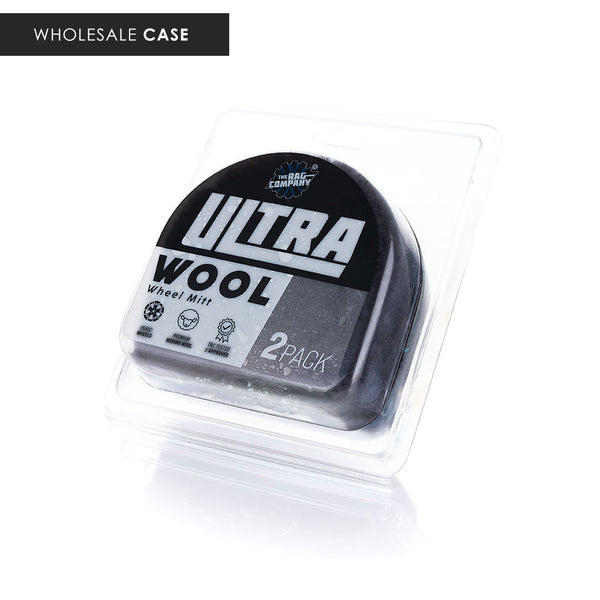 The packaging for the Ultra Wool Wheel Mitt on a white background with the text 'wholesale case'.