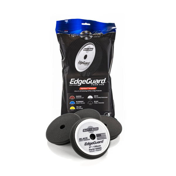 Buff and Shine Edgeguard 5in black 4 pack and packaging on a white background.