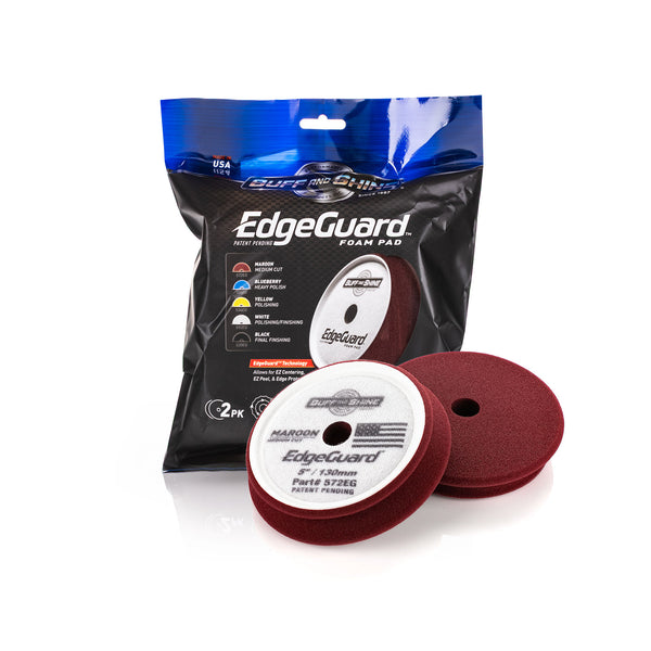 Buff and Shine Edgeguard 5in maroon 2 pack and packaging on a white background.