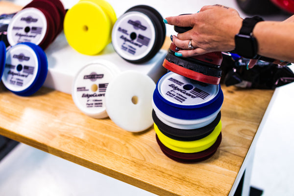 Buff and Shine EdgeGuard Blue, White, Black, Yellow, and Maroon Pad 5inch Example
