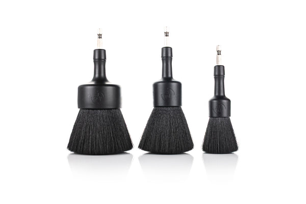 Detail Factory Drill Brush Polishing black size comparison on a white background.