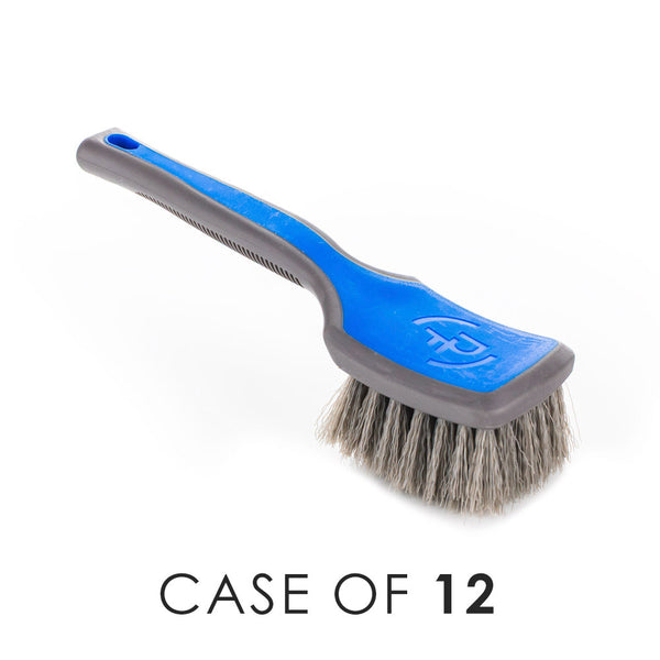 Detail Factory Tire Scrub Brush Avalanche handle view with the text "Case of 12" on a white background.