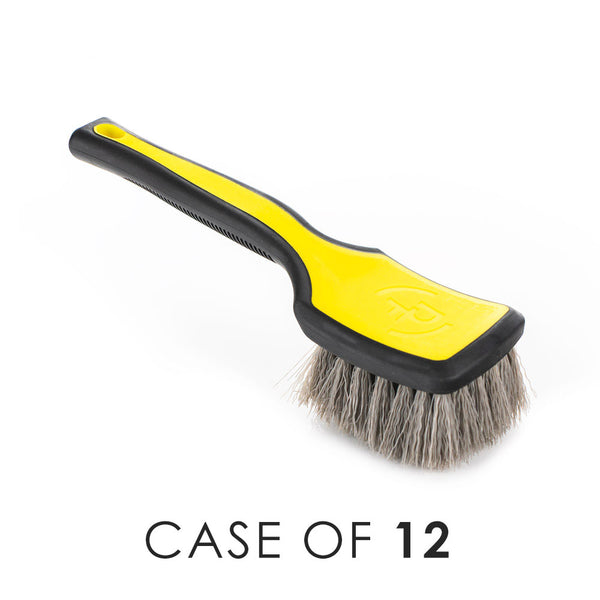 Detail Factory Tire Scrub Brush Livewire handle view with the text "Case of 12" on a white background.