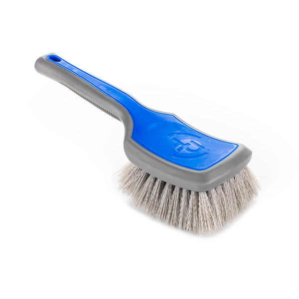 Detail Factory Tire Scrub Brush XL Avalanche handle view on a white background.