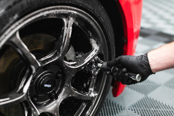 Detail Factory Wheel Brush Mini Demo on tire rims.