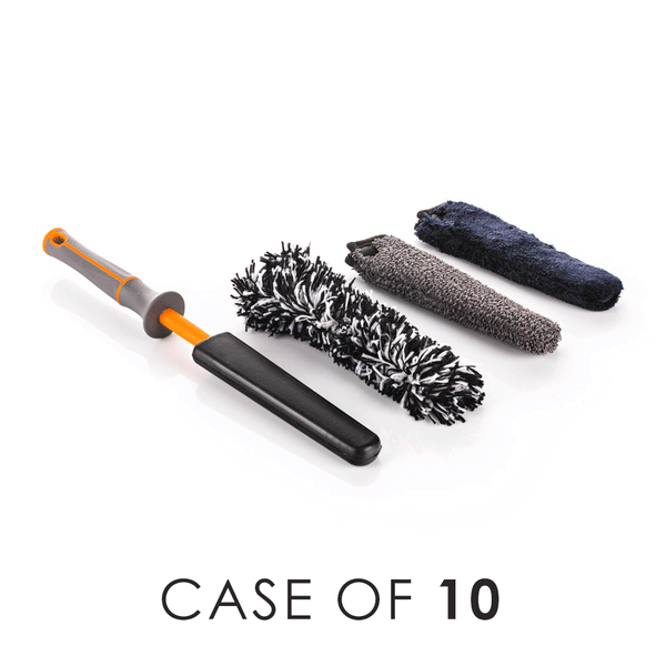 A Solar Flare Detail Factory Wheel Brush and three different covers on a white background with the text 'Case of 10'.
