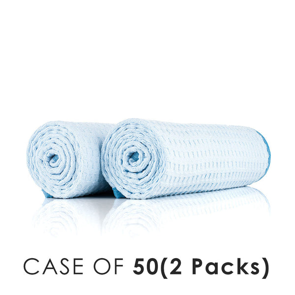 Dry Me a River 20x40 light blue rolled view with the text "Case of 50(2 Packs) on a white background.