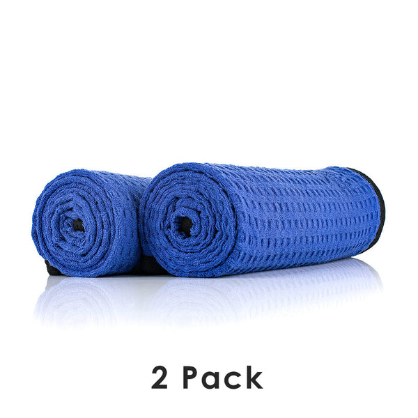 Dry Me a River 20x40 navy blue 2 pack rolled view with the text "2 Pack" on a white background.