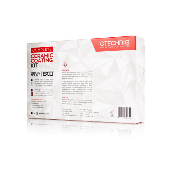 Gtechniq Crystal Serum Light and EXO ceramic coating kit on a white background