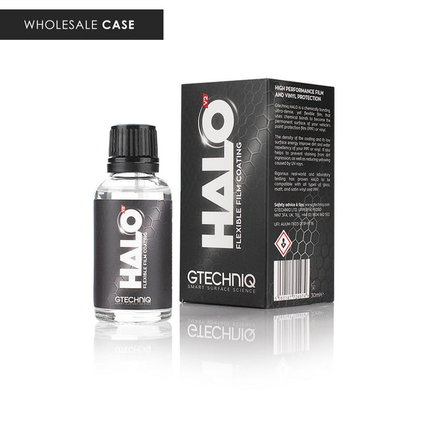The bottle and packaging for the Gtechniq Halo V2 on a white background with the text 'Wholesale Case'.