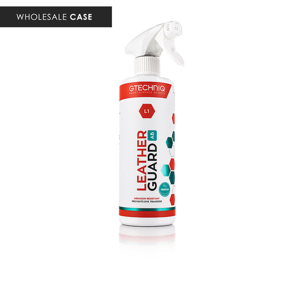 A spray bottle of Gtechniq Leather Guard on a white background with the text 'Wholesale Case'.