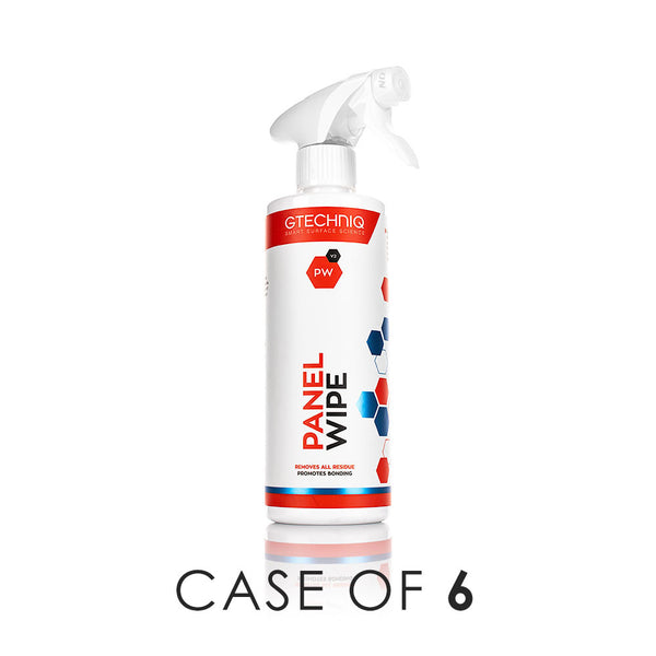 Gtechniq Panel wipe 500mL Bottle front view with the text "Case of 6" on a white background.