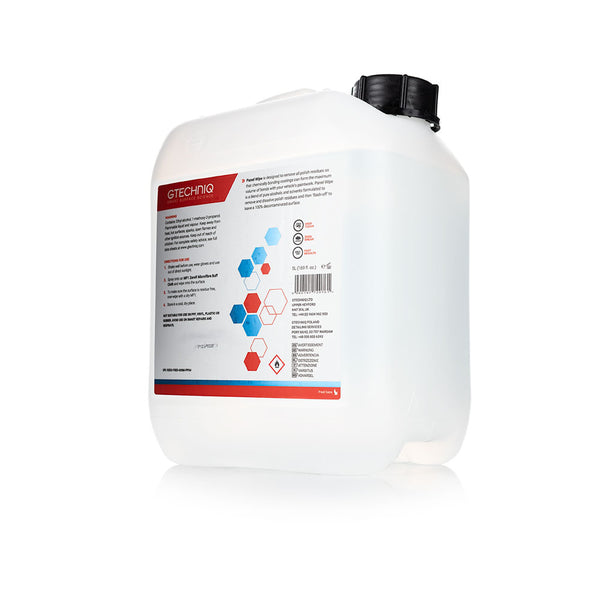 Gtechniq Panel wipe 5L Bottle back View on a white background.