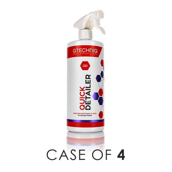 A spray bottle of Gtechniq Quick Detailer on a white background with the text 'Case of 4'.