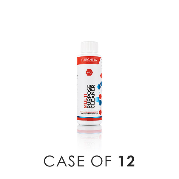 A bottle of Gtechniq W2 Multi-Purpose Cleaner on a white background with the text 'Case of 12'.