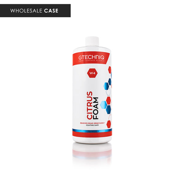 A bottle of Gtechniq W4 Citrus Foam on a white background with the text 'Wholesale Case.