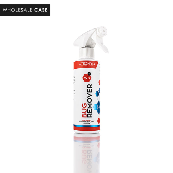 A spray bottle of Gtechniq W8 Bug Remover on a white background with the text 'Wholesale Case'.