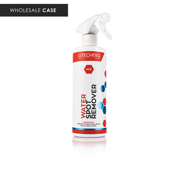 A bottle of Gtechniq W9 Water Spot Remover on a white background with the text 'Wholesale case'.