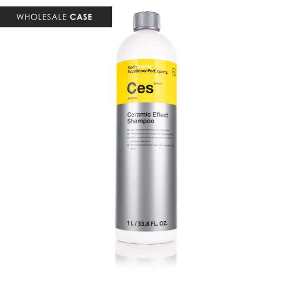 Ces Ceramic Effect Shampoo bottle with yellow label with the text "Wholesale Case" on a white background