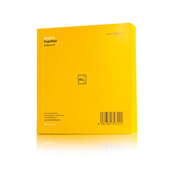 Koch-Chemie FineCut FoamPad 150mm packaging back view on a white background.