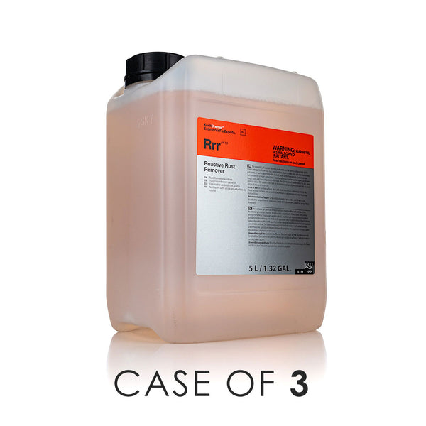 Koch-Chemie Reactive Rust Remover 5 Liter bottle with the text "Case of 3" on a white background.