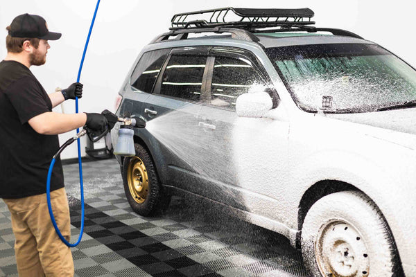 Koch Chemie Super Foam applied to Subaru with a foam cannon.