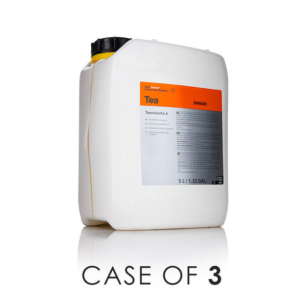 Koch-Chemie Teerwasche A 5 Liter bottle with the text "Case of 3" on a white background.