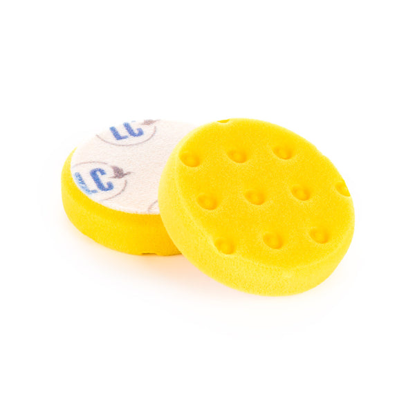 Lake Country CCS Yellow 3.5" Pad front and back view on a white background.