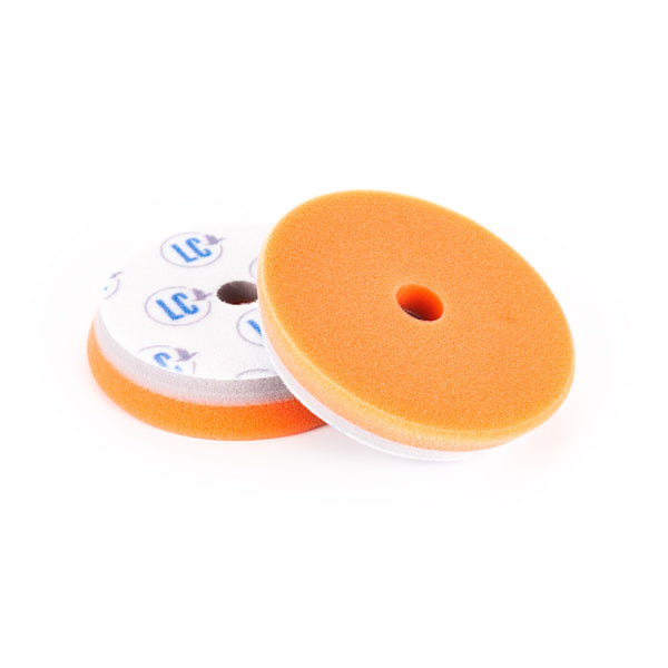 Lake Country HDO Orange 5.5" Pad front and back view on a white background.