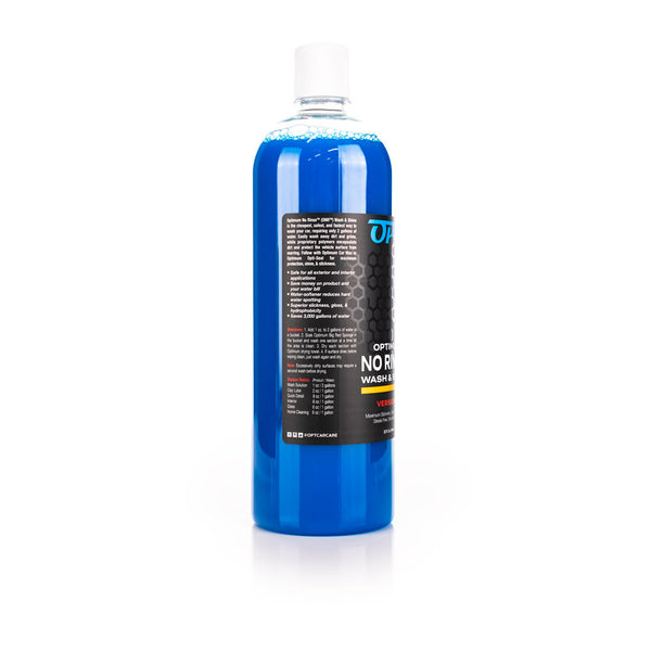 Optimum No Rinse Wash & Shine 32oz bottle side view on a white background.