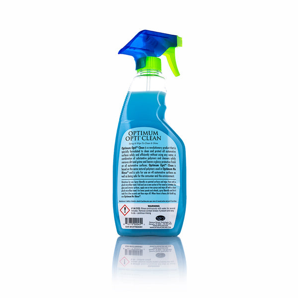 The back of a bottle of Optimum Opti Clean on a white background.