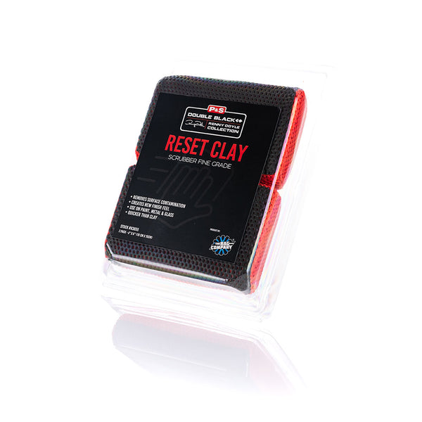 The packaging for the P and S Reset Clay Scrubber on a white background.