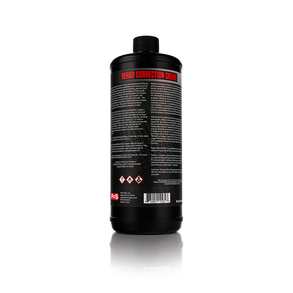 The back of a bottle of P and S Rehab on a white background.