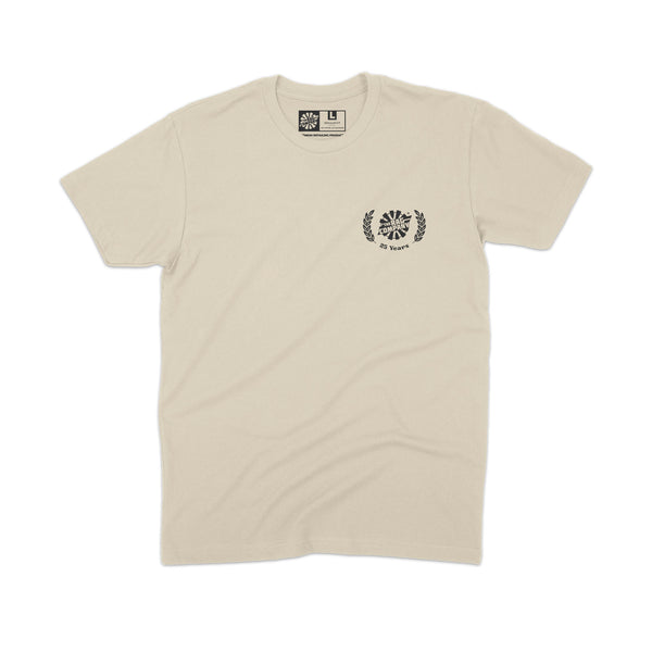 The Rag Company 25th anniversary t-shirt front sand color