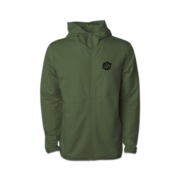 The Rag Company Performance Zip Hoodie Pine Green Front View