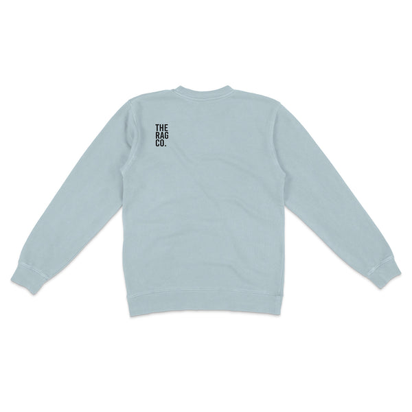 TRC Woven Patch Crewneck Sage Back view on a white background.