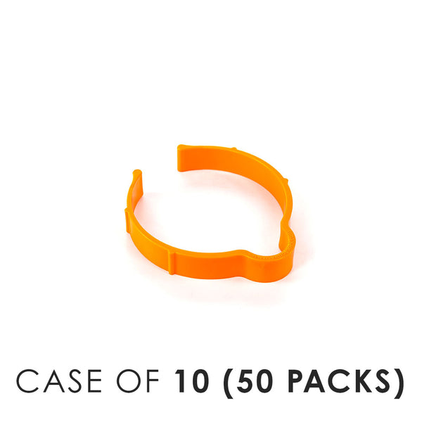An orange Yellotool speed clip on a white background with the text 'Case of 10 (50 Packs)'.