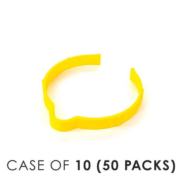 An ywllow Yellotool speed clip on a white background with the text 'Case of 10 (50 Packs)'.