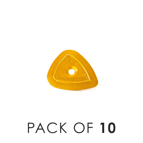 A gold Yelloplek on a white background with the text 'Pack of 10'.