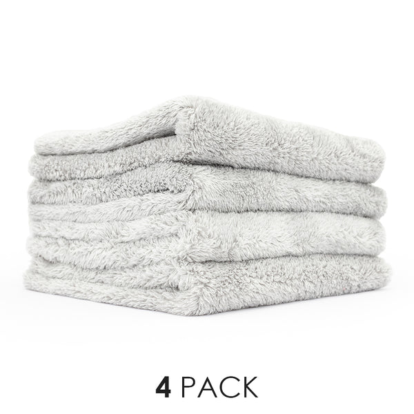 A picture of a 4-pack of Eagle Edgeless towels from The Rag Company in Ice Grey