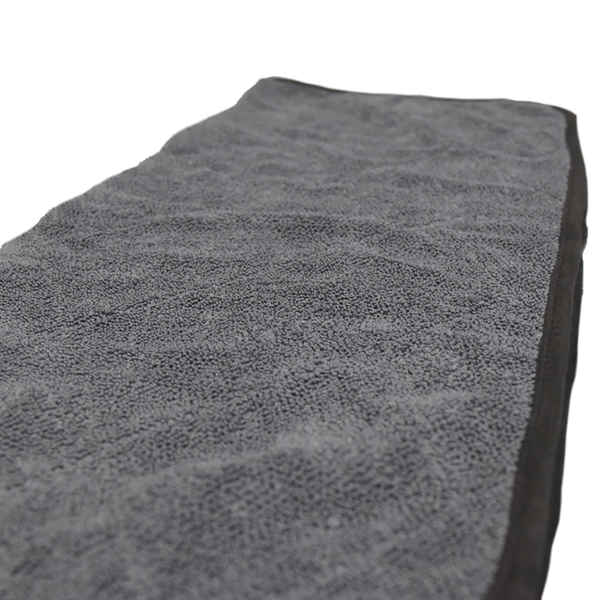 A corner of a single 20"x24" Double Twistress microfiber towel from The Rag Company. The towels have a ButerSoft scratchless suede edge that is safe on paint, trim, and glass