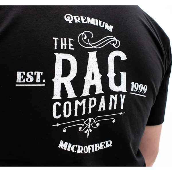 The Rag Company Whiskey T-Shirt Black back white writing.