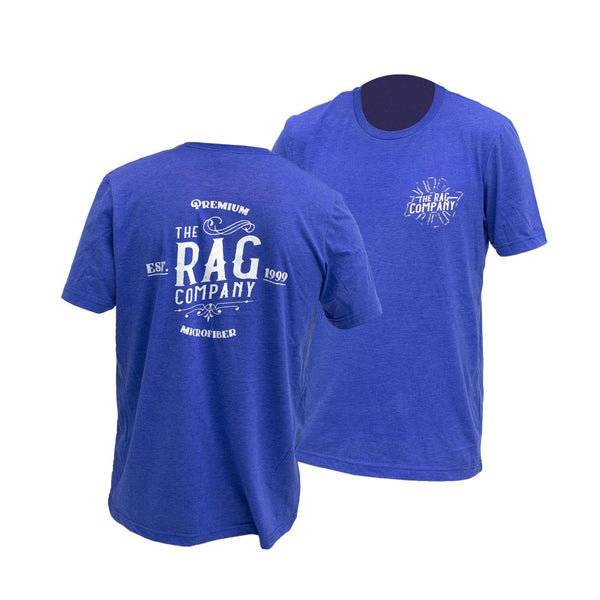 The Rag Company Whiskey T-Shirt Blue front and back on a white background.