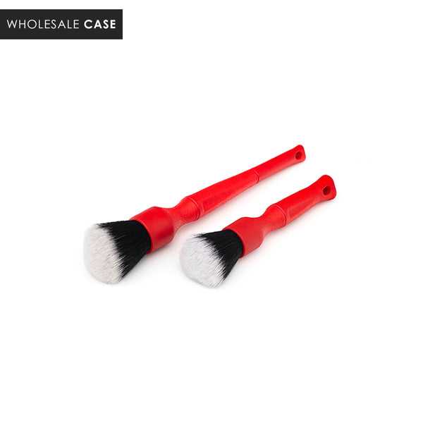 Two red Synthetic Detailing Brushes in parallel on a white background with the text 'Wholesale Case'.