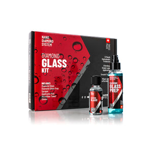 Diamond Glass Kit from Diamond ProTech. The kit includes Diamond Glass, Diamond Glass Prep, Sprayer, Applicator pad, microfiber towel, and gloves