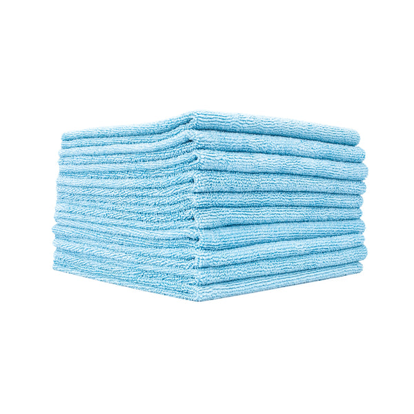 A stack of light blue Edgeless 300 towels on a white background.