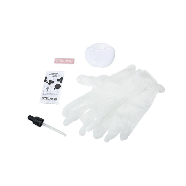 Included in a box of Crystal Serum Light (CSL) are directions, dropper, microfiber applicator, gloves, and Gtechniq sticker